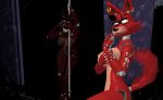  3d_(artwork) animatronic anthro breasts canid canine crossgender dancing digital_media_(artwork) disembowell_(artist) ear_piercing eye_patch eyewear facial_piercing female five_nights_at_freddy&#039;s fox foxy_(fnaf) hook long_legs long_torso machine mammal nipple_piercing nipples nose_piercing nose_ring piercing pole pole_dancing robot small_head small_waist solo tattoo video_games 