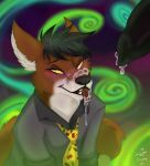  anthro blush canid canine clothed clothing cum cum_on_face digital_media_(artwork) fox fur hair half-closed_eyes hypnosis male male/male mammal mind_control necktie open_mouth penis simple_background smile tongue tongue_out wetbun 