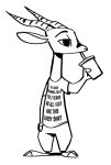  2018 ambiguous_gender antelope anthro barefoot black_and_white bovid clothed clothing disposable_cup drinking facial_markings fuel_(artist) fuel_(character) gazelle hand_on_hip holding_object horn mammal markings monochrome simple_background solo standing straw white_background 