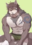  abs absurd_res anthro biceps canid canine canis clothing fur hachi_duchi hair hi_res male mammal muscular muscular_male nipples pecs tattoo temujin tokyo_afterschool_summoners video_games white_fur wolf 