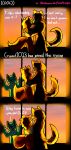  2019 blue_fur canid canine canis comic digital_media_(artwork) domestic_dog duo english_text eye_contact female fox fur group hi_res hug looking_at_another male mammal romantic_couple sexotheque standing sunset surprise text window wolf 