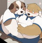 &lt;3 2019 anthro belly blush butt canid canine canis clothing domestic_dog duo hi_res hug humanoid_hands male male/male mammal moobs overweight overweight_male quanjiang shirt sitting topwear 