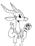  2018 ambiguous_gender antelope anthro black_and_white bottomless bovid clothed clothing disney fuel_(artist) fuel_(character) gazelle holding_object horn mammal meme monochrome simple_background solo tape twitter_hoodie white_background zootopia 