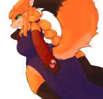  anthro armwear big_breasts black_sclera breasts bridal_gauntlets butt canid canine chinese_clothing chinese_dress chipar claws clothing dipstick_tail dress fangs female fluffy fluffy_tail fox fur green_eyes hair hi_res kemono legwear long_hair looking_at_viewer mammal multicolored_tail orange_fur orange_hair ponytail rear_view simple_background slit_pupils smile solo standing stockings thick_thighs voluptuous whiskers white_background wide_hips 