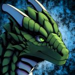  1:1 2019 ambiguous_gender blue_background conditional_dnp curved_horn digital_media_(artwork) dragon feral green_eyes green_scales headshot_portrait horn odisaodi portrait ratte scales simple_background smile smooth_horns solo 