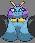  2019 antennae_(anatomy) anthro anus arthropod blue_skin breasts butt clothing digital_media_(artwork) female hair illumise insect looking_at_viewer nintendo pok&eacute;mon pok&eacute;mon_(species) pussy simple_background smile solo video_games vilepluff 