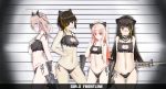  4girls animal_ears anti-rain_(girls_frontline) ar-15 assault_rifle black_bra black_eyes black_panties blue_eyes blush bra breasts brown_eyes brown_hair cat_cutout cat_ears cat_lingerie character_name cleavage commentary_request copyright_name eyepatch girls_frontline gun hair_ornament highres holding holding_bra holding_weapon lingerie long_hair looking_at_breasts looking_at_viewer looking_to_the_side m16 m16a1 m16a1_(girls_frontline) m4_carbine m4_sopmod_ii m4_sopmod_ii_(girls_frontline) m4a1_(girls_frontline) mag_(mag42) medium_breasts meme_attire multicolored_hair multiple_girls name_tag navel panties pink_hair pose reclining red_eyes rifle scarf scope side-tie_panties signature skeleton_print small_breasts st_ar-15_(girls_frontline) tongue tongue_out two-tone_hair underwear weapon 
