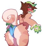  big_butt blush brown_fur brown_hair butt chimereon clair_(seel_kaiser) embarrassed female fur green_eyes hair horn mammal pawpads presenting presenting_hindquarters reptile scalie seel_kaiser solo teeth 