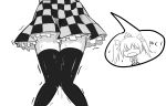  1girl checkered checkered_skirt chinese_commentary commentary_request feet_out_of_frame flying_sweatdrops greyscale hair_ribbon hat have_to_pee highres himekaidou_hatate knees_together_feet_apart long_hair miniskirt monochrome open_mouth petticoat ribbon simple_background skirt solo standing tears thighhighs thighs tokin_hat touhou twintails v_arms wavy_mouth white_background wide_oval_eyes wuwusan zettai_ryouiki 