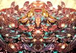  1boy armor avengers backlighting glowing glowing_eyes glowing_hand hands_together helmet highres hulkbuster iron_man iron_man_(comics) looking_at_viewer marvel meditation miwa_shirou multiple_arms outstretched_arms power_armor standing 