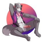  anthro balls canid canine canis erection eye_patch eyewear hi_res humanoid_penis looking_at_viewer male mammal munks_(artist) nintendo open_jacket penis precum pubes retracted_foreskin solo spread_legs spreading star_fox uncut video_games wolf wolf_o&#039;donnell 