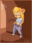  anthro big_breasts blonde_hair blue_eyes breasts chip_&#039;n_dale_rescue_rangers clothed clothing dialogue digital_media_(artwork) disney english_text female gadget_hackwrench hair hi_res long_hair mammal mouse murid murine offscreen_character pink_nose rodent sweat sweatdrop text unseen_character vylfgor 