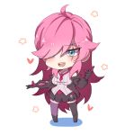  bare_shoulders battle_academia_katarina blue_eyes breasts chibi hair_over_one_eye katarina_du_couteau large_breasts league_of_legends long_hair pink_hair thighhighs 