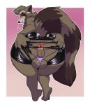  anthro anus backsack ball_camel_toe balls big_butt blush butt clothed clothing crossdressing g-string hi_res lavenderpandy looking_back male mammal procyonid puffy_anus raccoon solo standing torn_clothing underwear 