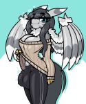  &lt;3 anthro avian big_breasts big_bulge breasts bulge clothed clothing dickgirl feathered_wings feathers hi_res hybrid intersex limebreaker looking_at_viewer penis_outline smile solo standing sweater topwear wings 