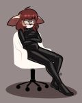  bodysuit cervid chair clothing feet female hi_res mammal milkandjuice plantigrade_feet rubber skinsuit solo tight_clothing 