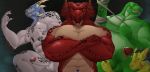  2019 abs anthro balls biceps big_balls big_penis blue_scales claws dragon erection general: green_balls green_eyes green_scales group hamili hi_res horn humanoid_penis leaking looking_at_viewer male male/male multicolored_skin muscular muscular_male nipples nude pecs penis piercing precum purple_eyes red_scales reptile retracted_foreskin scales scalie simple_background smile standing thick_penis tongue uncut yellow_eyes 