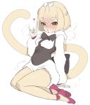  1girl blonde_hair blush bob_cut bow brown_eyes hair_bow handjob_gesture juz kemono_friends looking_at_viewer silky_anteater_(kemono_friends) sitting solo tail white_background yokozuwari 