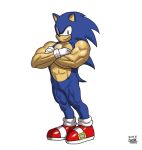  abs anthro biceps blue_fur clothing crossed_arms eulipotyphlan featureless_crotch footwear fur gloves hedgehog looking_at_viewer male mammal muscular muscular_male pecs pose quads shoes simple_background sonic_(series) sonic_the_hedgehog taku tan_fur white_background white_clothing white_gloves 