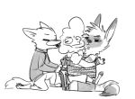  2018 aardwolf ambiguous_gender anthro barefoot blush bound bovid canid canine caprine charlie_(weaver) cheek_tuft clothed clothing dipstick_ears disney fan_character fox fuel_(artist) fur gloves_(marking) greyscale group head_tuft horizontal_pupils hyaenid legs_tied mammal markings monochrome multicolored_ears neck_tuft on_one_knee pack_street remmy_cormo ringtail sheep simple_background sitting socks_(marking) striped_fur stripes sweat sweatdrop tied_hands tied_together tuft white_background wolter_(weaver) wool zootopia 
