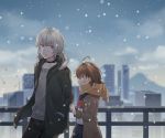  1boy 1girl accelerator ahoge artist_request blush brown_eyes brown_hair coat last_order snow to_aru_majutsu_no_index white_hair 