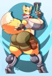  2019 absurd_res anthro big_breasts big_butt breasts butt canid canine cleavage clothed clothing crossgender dipstick_tail female fingerless_gloves fox fox_mccloud gloves green_eyes gun hi_res holding_object holding_weapon inner_ear_fluff jaeh looking_at_viewer mammal multicolored_tail nintendo ranged_weapon signature small_head solo star_fox thick_thighs video_games weapon 
