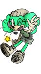  2019 alpha_channel anthro beanie boots bottomwear canid canine canis clothed clothing domestic_dog female footwear fully_clothed gesture goldenbuckles hat headgear headphones headwear hi_res looking_at_viewer mammal microphone mint_(goldenbuckles) one_eye_closed poodle shirt shorts smile solo sonic_(series) sonic_forces star tank_top topwear v_sign wink yellow_eyes 