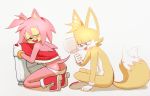  amy_rose ass fan female highres male panties skirt skirt_lift sonic_(series) sonic_team sparkydb tails underwear 