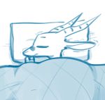  2018 ambiguous_gender antelope anthro bed bedding blanket blue_theme bovid eyes_closed facial_markings fuel_(artist) fuel_(character) gazelle horn low_res lying mammal markings monochrome on_bed on_side pillow shaking shivering sleeping solo under_covers 