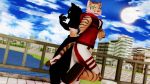  16:9 3d_(artwork) anthro clothed clothing digital_media_(artwork) dual_persona duo felid feline glowing glowing_eyes green_eyes leopard_cat looking_at_viewer male malicekira mammal nekojishi one_eye_closed open_mouth prionailurus shu-chi smile solo wink 