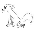  2018 ambiguous_gender ambiguous_penetration anthro black_and_white blush breath canid canine canine_dildo claws dildo dildo_sitting disney elbow_tufts fox fuel_(artist) half-closed_eyes knee_tuft looking_at_viewer looking_back mammal masturbation monochrome neck_tuft nick_wilde nude open_mouth open_smile pawpads penetration sex_toy simple_background smile toe_claws toying_self tuft white_background zootopia 