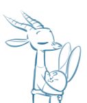  2018 :3 ambiguous_gender anon antelope anthro blue_and_white blush bovid clothed clothing duo eyes_closed facial_markings fuel_(artist) fuel_(character) gazelle horn hug lagomorph leporid low_res mammal markings monochrome rabbit simple_background smile white_background 