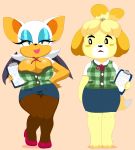  2girls animal_crossing anthro breasts crossover female furry high_heels highres isabelle_(animal_crossing) large_breasts multiple_girls nintendo pantyhose rouge_the_bat sega sonic_(series) sonic_team wings 