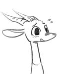  2018 ambiguous_gender antelope anthro black_and_white blush bovid clothed clothing facial_markings flying_sweatdrops fuel_(artist) fuel_(character) gazelle horn mammal markings monochrome open_mouth open_smile simple_background smile solo sweat sweatdrop white_background 