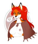  2017 aeril_(helios) alpha_channel anthro black_eyebrows black_fur black_nose breasts bust_portrait canid canine clothed clothing digital_media_(artwork) eyebrows female fox front_view fur hair here-kitty--kitty long_hair looking_at_viewer mammal multicolored_fur nipples orange_fur pictographics ponytail portrait red_hair shawl simple_background solo transparent_background white_fur yellow_eyes 