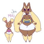  2018 age_difference anthro belly big_breasts black_sclera breasts brown_fur buneary choker cleavage clothed clothing duo ear_tuft eyebrows eyelashes female floppy_ears footwear fur high_heels huge_breasts jenny_(meirdent) lagomorph larger_female leg_tuft long_ears looking_at_viewer lopunny mammal meirdent midriff milly_(meirdent) navel nintendo no_iris older_female pink_eyes pink_nose pok&eacute;mon pok&eacute;mon_(species) shoes short_stack size_difference skirt slightly_chubby smaller_female smile standing text thick_eyebrows thick_thighs tube_top tuft video_games wide_hips wrist_tuft young younger_female 