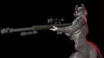  3d_(artwork) anthro black_background breasts butt canid canine canis digital_media_(artwork) female fortnite fur gun mammal nude ranged_weapon red_glow red_light rifle shockstarbaby simple_background sniper sniper_rifle solo source_filmmaker weapon wolf 