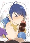 2boys alfonse_(fire_emblem) animal_ears blue_eyes blue_hair blush bunny_ears censored dark_skin dark_skinned_male fellatio fire_emblem fire_emblem_heroes heart heart-shaped_pupils looking_at_viewer male_focus moaning multiple_boys mysterious_man_(fire_emblem) nipples oral penis saliva sweat symbol-shaped_pupils yaoi 