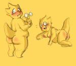  alphys anthro blush breasts butt digital_media_(artwork) eyewear female glasses lizard looking_at_viewer looking_back mammal nude open_mouth presenting presenting_hindquarters pussy raised_tail reptile scalie simple_background smile solo surprise sweat tourmalice undertale video_games 