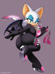  big_breasts breasts butt butt_shot chiropteran eyeshadow female katana lipstick looking_at_viewer looking_back makeup mammal melee_weapon ninja omegasunburst rouge_the_bat solo sonic_(series) sword weapon wings 