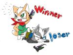  angry anthro canid canine canis chibi clothed clothing duo fox_mccloud fur grey_fur gun kiiko male mammal nintendo ranged_weapon simple_background star_fox tears toony video_games weapon white_fur wolf wolf_o&#039;donnell 