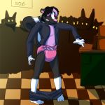  anthro assisted_exposure clothed clothing crowd diaper embarrassed frown group humiliation jimmyrumshot male mammal mephitid pants_around_ankles pantsing partially_clothed public skunk suit supermarket upset wardrobe_malfunction 