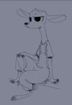  2019 alternate_species ambiguous_gender anthro barefoot cervid clothed clothing disney fuel_(artist) grey_background greyscale head_tuft mammal monochrome overalls simple_background sitting skye_(zootopia) solo zootopia 