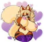  anthro arcanine areola big_areola big_breasts big_nipples blonde_hair blush breast_grab breast_squeeze breasts chest_tuft clothing ear_tuft eyewear female fluffy fluffy_tail fur glasses green_eyes hair hand_on_breast hi_res huge_breasts legwear long_hair long_tail looking_at_viewer mostly_nude nintendo nipples one_eye_closed orange_fur pink_areola pink_nipples pok&eacute;mon pok&eacute;mon_(species) pussy simple_background slightly_chubby socks solo tehbuttercookie thick_tail thick_thighs tuft video_games voluptuous wide_hips yellow_fur 