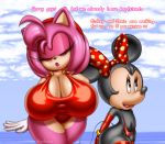  amy_rose angelauxes anthro beach big_breasts breasts clothing disney eulipotyphlan female hedgehog mammal minnie_mouse mouse murid murine rodent seaside sonic_(series) swimwear 