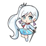  1girl :o blue_eyes blush commentary commentary_request earrings jewelry kanocchi long_hair lowres necklace rwby scar scar_across_eye side_ponytail solo very_long_hair weiss_schnee white_hair 