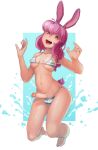  animal_ears balls bangs bikini breasts bunny_ears erect_nipples futanari highres penis purple_hair sulcatexxviii swimsuit tail 