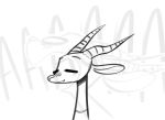  2018 ambiguous_gender antelope anthro bovid clothed clothing english_text facial_markings fuel_(artist) fuel_(character) gazelle greyscale horn internal_screaming mammal markings monochrome open_mouth reaction_image simple_background smile text white_background 