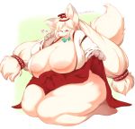  1girl breasts chubby furry japanese_clothes long_hair radiowave541 red_eyes solo white_hair 