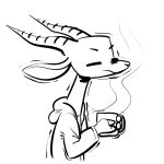  1:1 2018 ambiguous_gender antelope anthro black_and_white bovid clothed clothing cup facial_markings fuel_(artist) fuel_(character) gazelle holding_object hoodie horn mammal markings monochrome shaking shivering simple_background steam white_background 